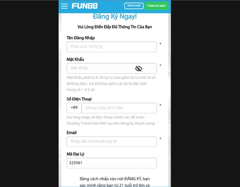 Hướng dẫn đăng ký Fun88 trên điện thoại di động