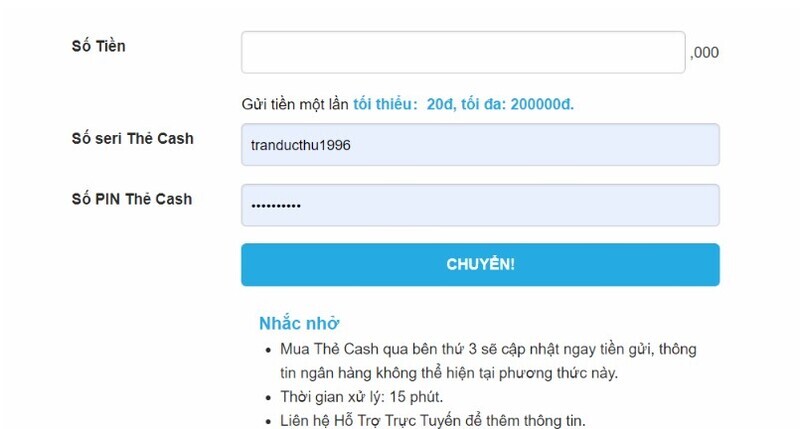 Hướng dẫn nạp tiền bằng thẻ Cash tại Fun88